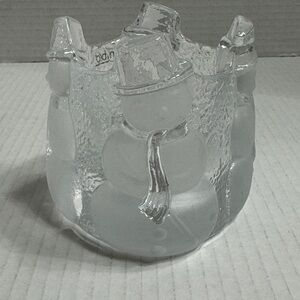 Vintage Nybro Sweden crystal glass snowman votive candle